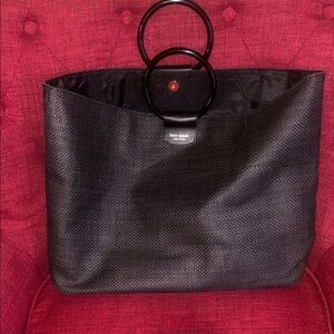 Kate Spade New York Black Raffia Tote Bag Carry All Shopping Bag Ring Handles